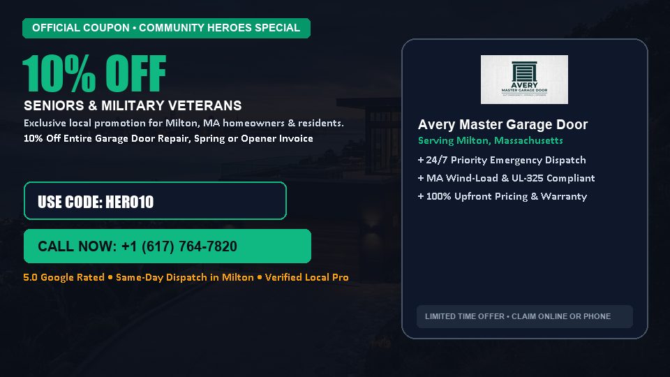 Avery Master Garage Door 10% OFF Seniors & Military Veterans in Milton, MA